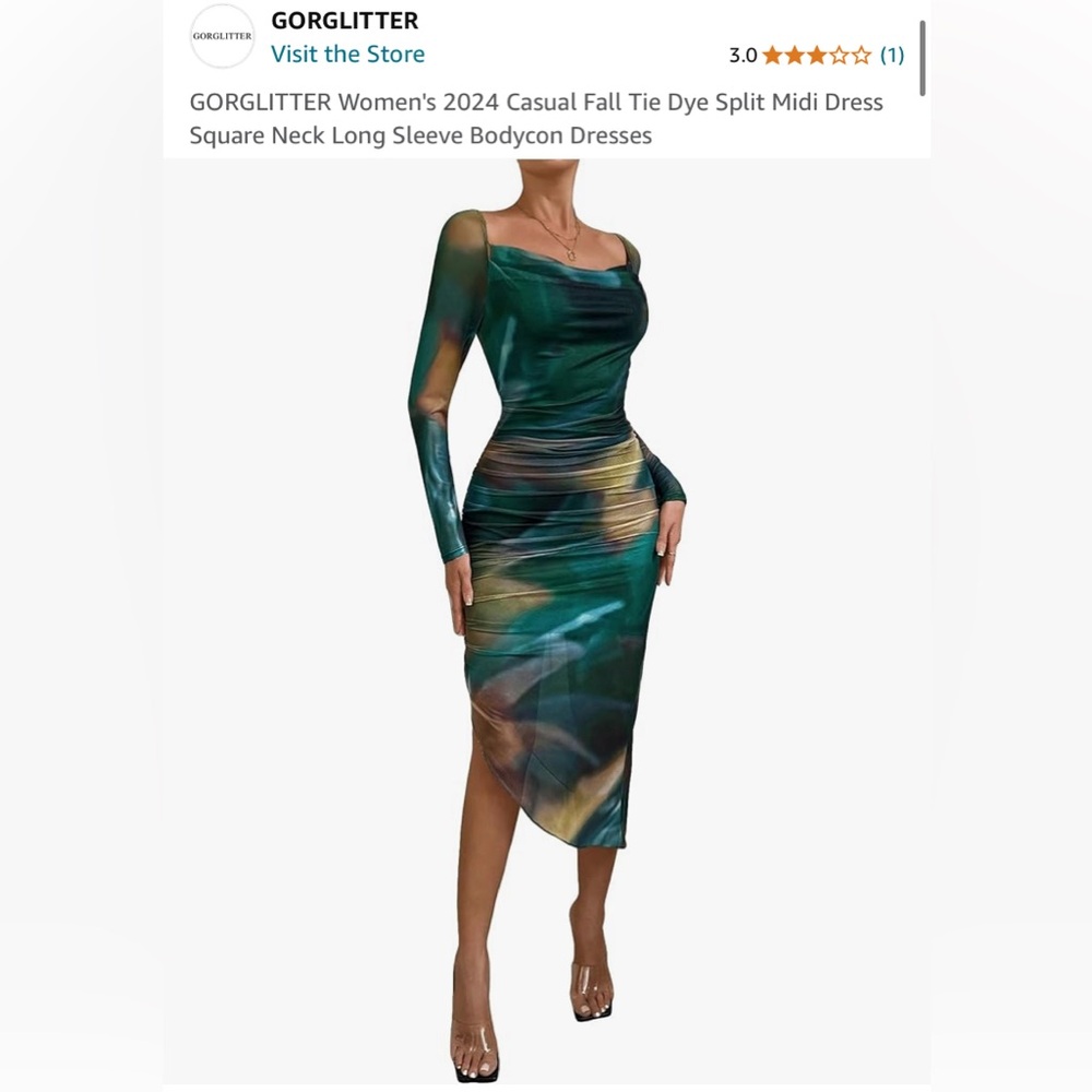 GORGLITTER Tie Dye Split Midi Long Sleeve Bodycon Dress -Size XL. Never worn.